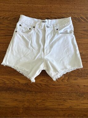 AGOLDE Reese White High-Rise Frayed Hem Denim Shorts